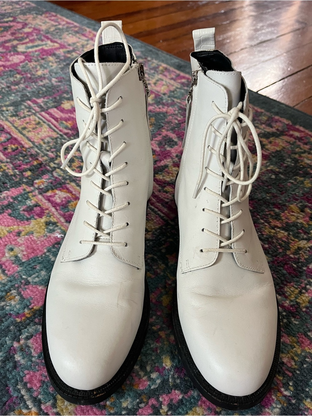 Sam Edelman White Lace-Up Boots with Black Soles